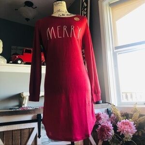 Rae Dunn “MERRY” Red Long Sleeve Holiday Sleep Shirt Lounge Top NWT